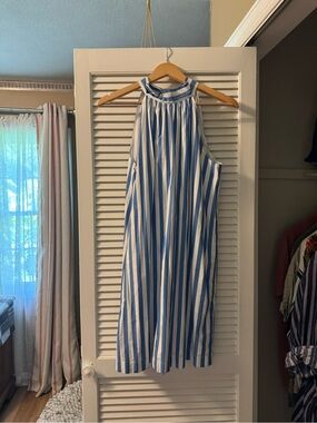 J. Crew Blue and White Striped Halter Mini Dress